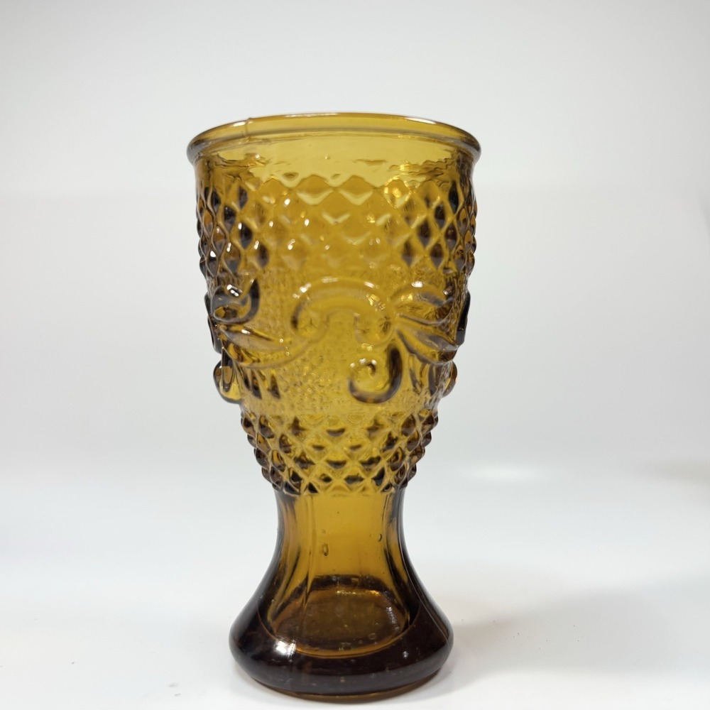 Vtg Amber Coloured Pressed Glass Bar SHOT GLASS Set Boho Retro Set Of 5
